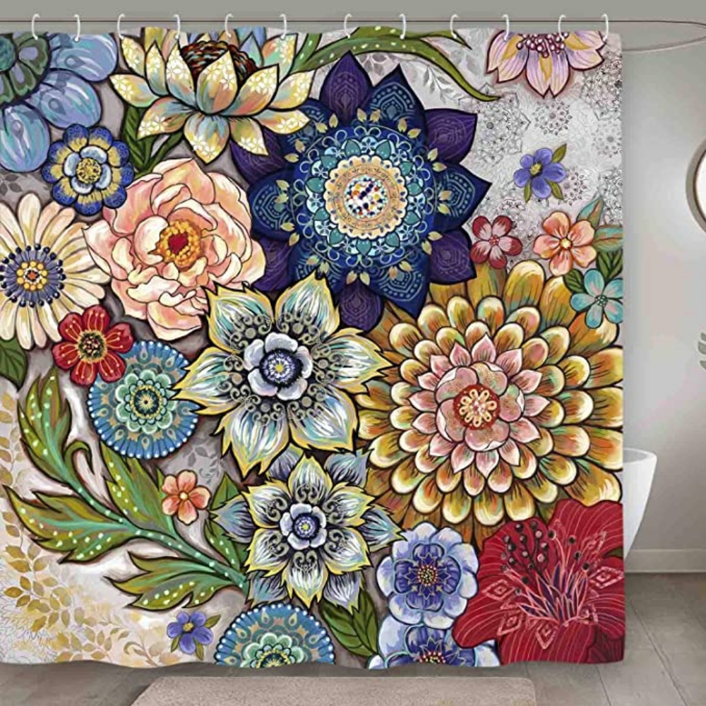Shower Curtain for Bathroom, Colorful Flower set - Picture 1 of 3